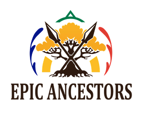 Logo of Epic Ancestors with crossed spears and tree design on a white background
